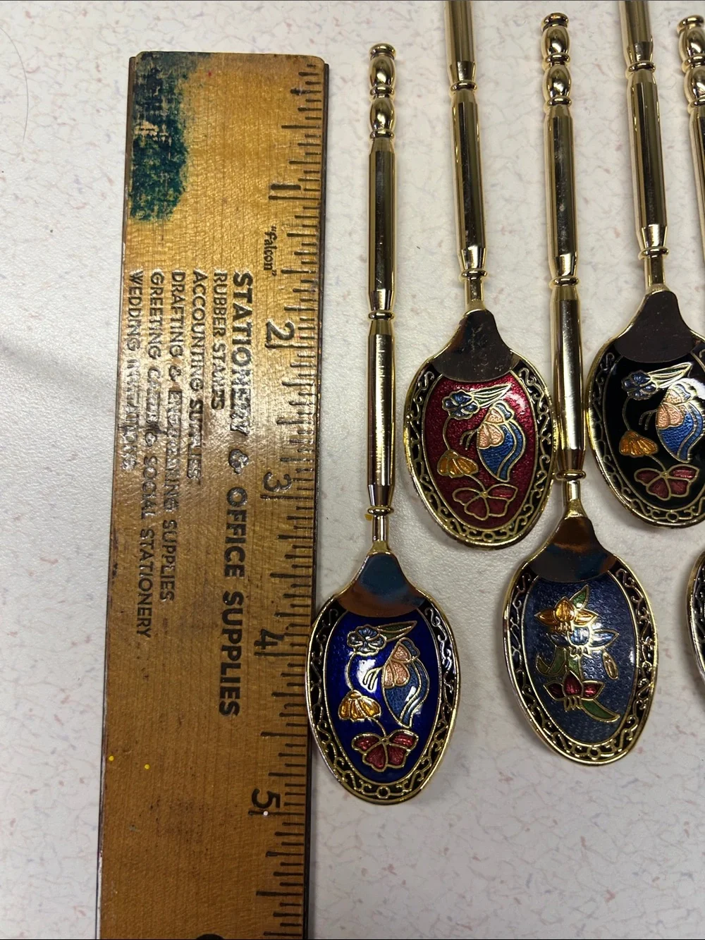 vintage gold-toned cloisonné enamel souvenir demitasse spoons set of 5